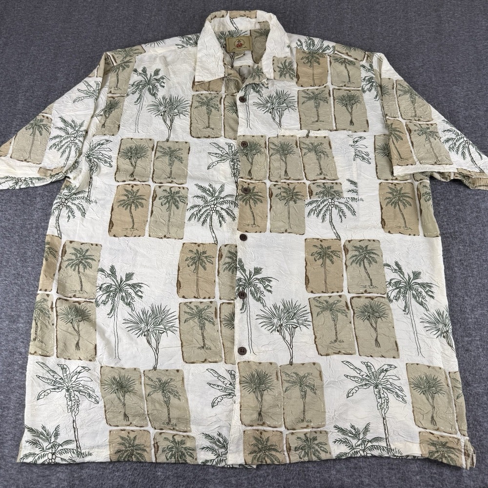 Joe Marlin Hawaiian Crinkle Shirt Mens 2X Palm Tree Camp Aloha Tropical Beach